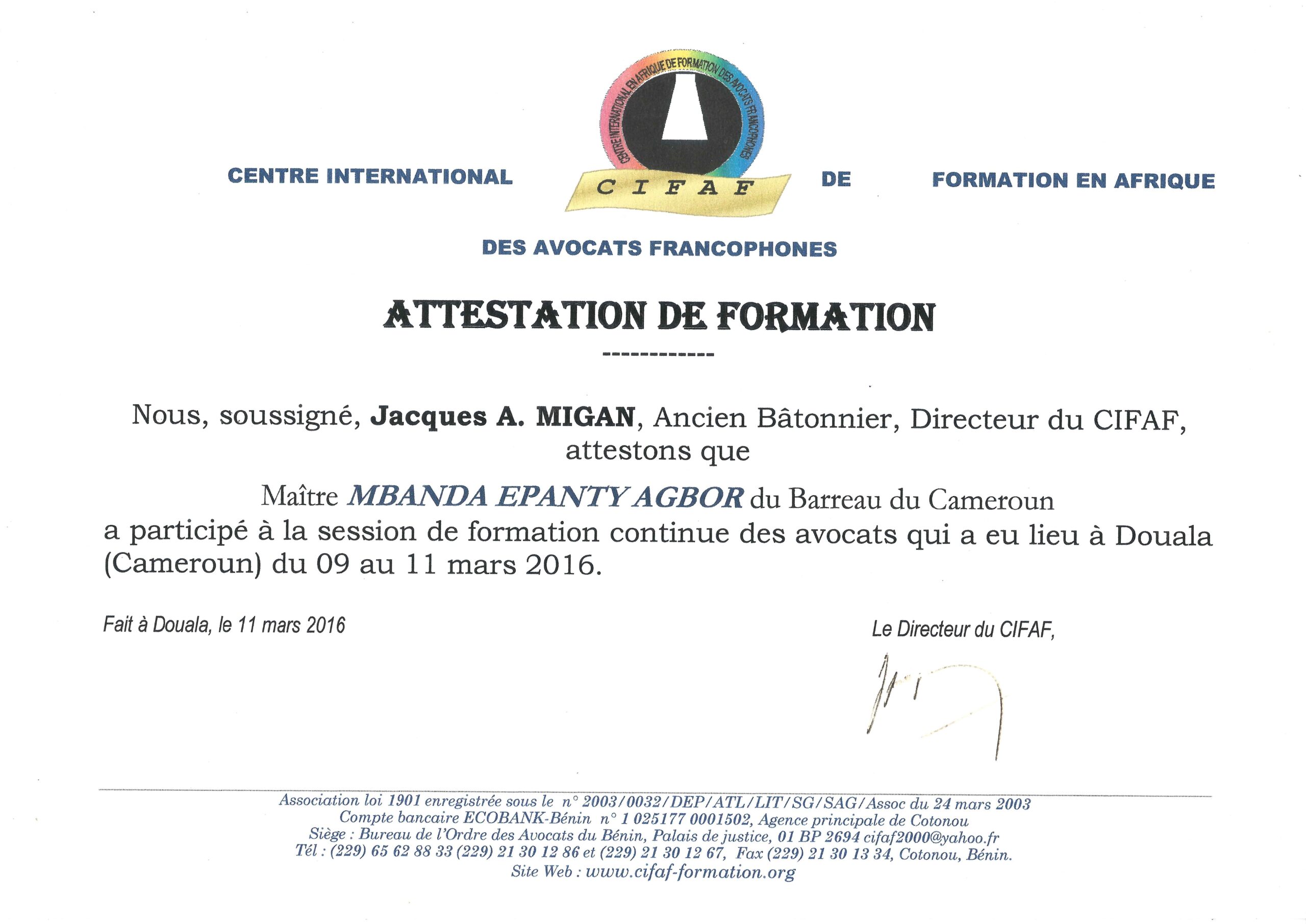 ATTESTATION DE FORMATION-CIFAF-2016